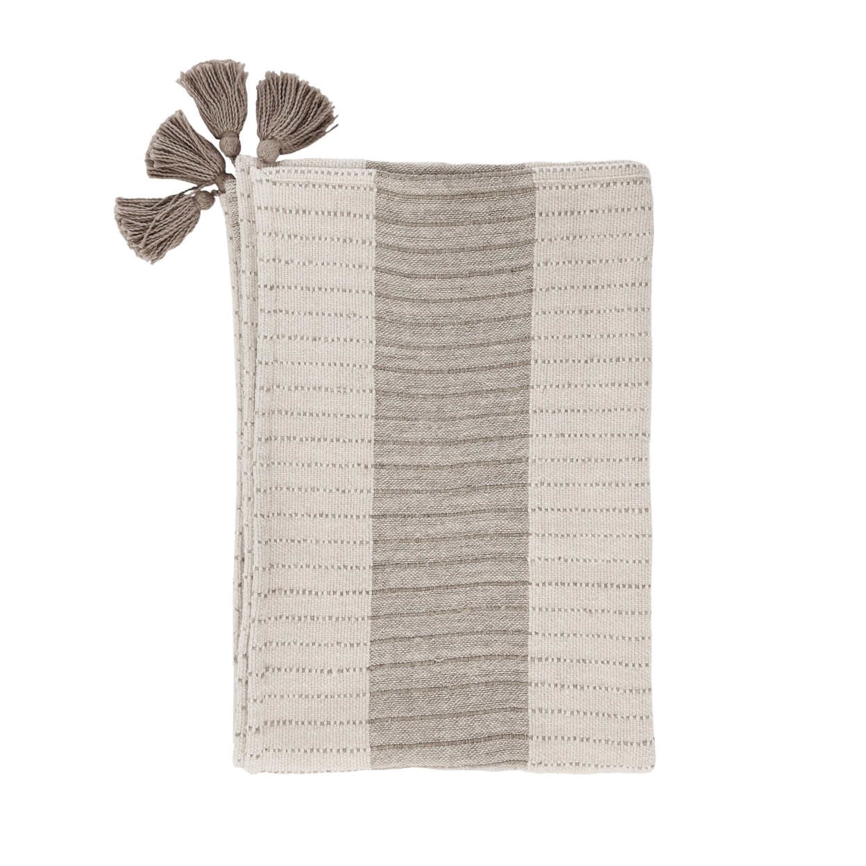 50 Inch Throw Blanket, Ultra Soft Yarn Dyed Woven Stripes, Beige, Brown- Saltoro Sherpi