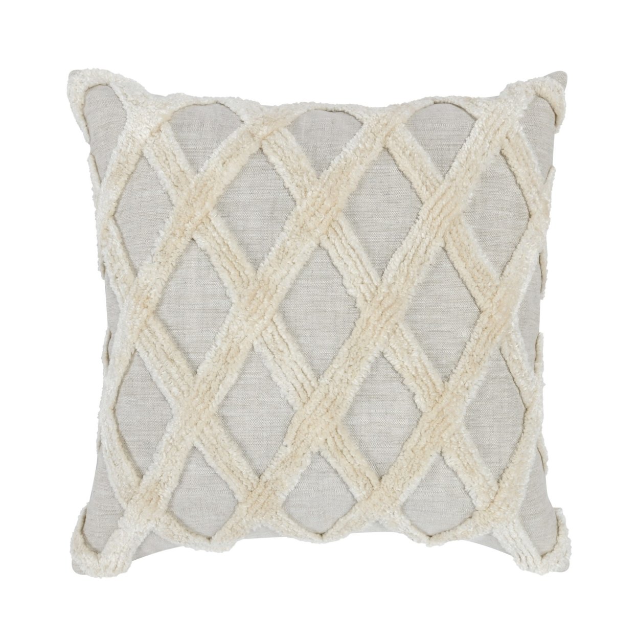 22 X 22 Modern Throw Pillow, Shag, Geometric Diamond, Ivory, Gray- Saltoro Sherpi