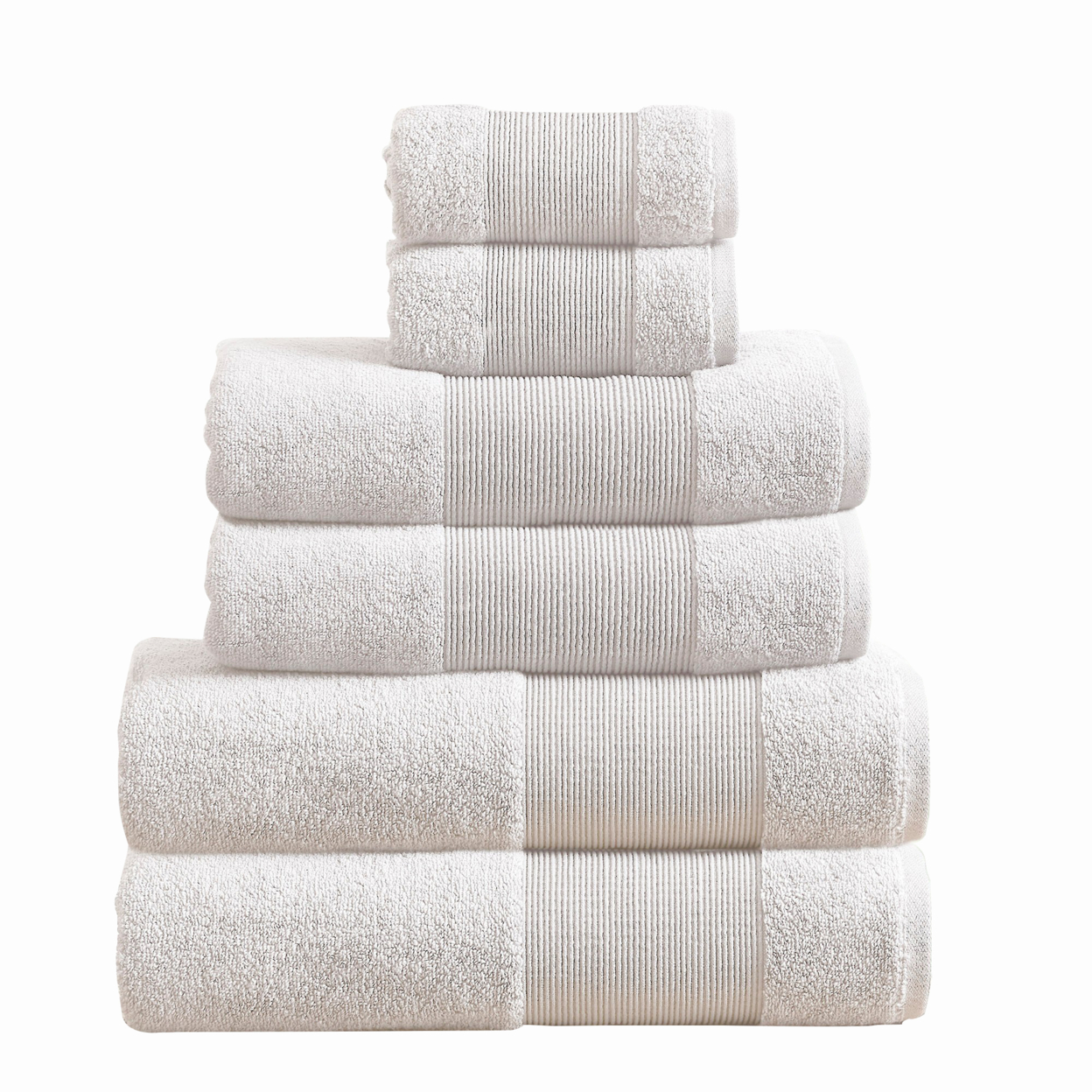 Indy Modern 6 Piece Cotton Towel Set, Softly Textured Design, Crisp White- Saltoro Sherpi
