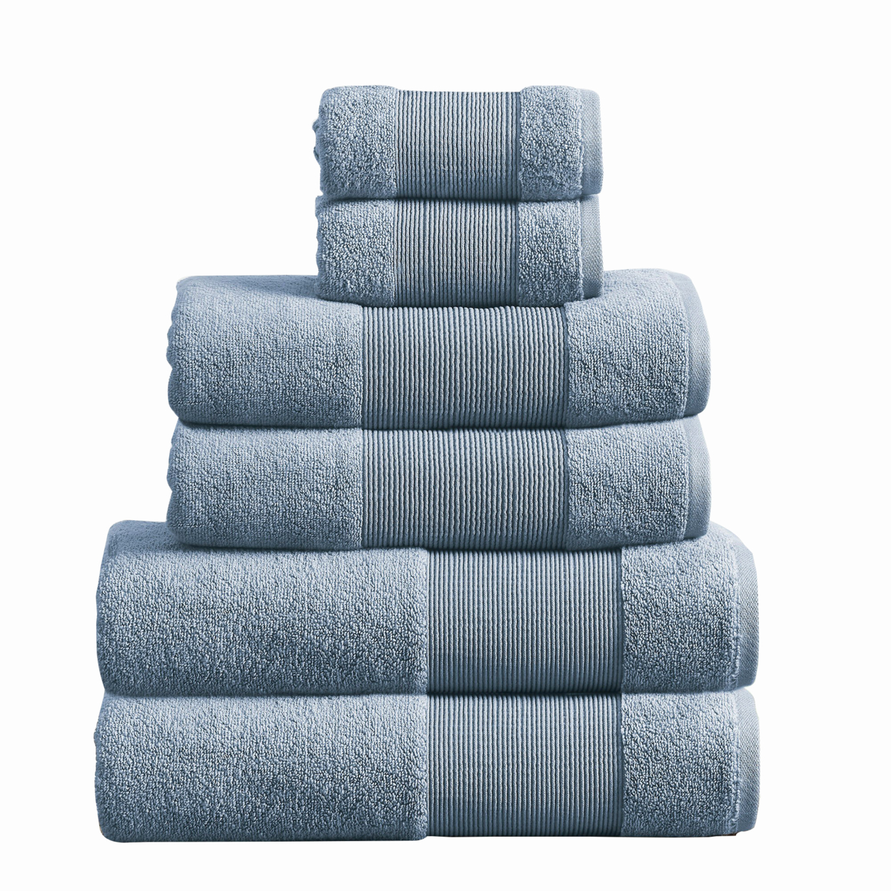 Indy Modern 6 Piece Cotton Towel Set, Softly Textured Design, Slate Blue- Saltoro Sherpi