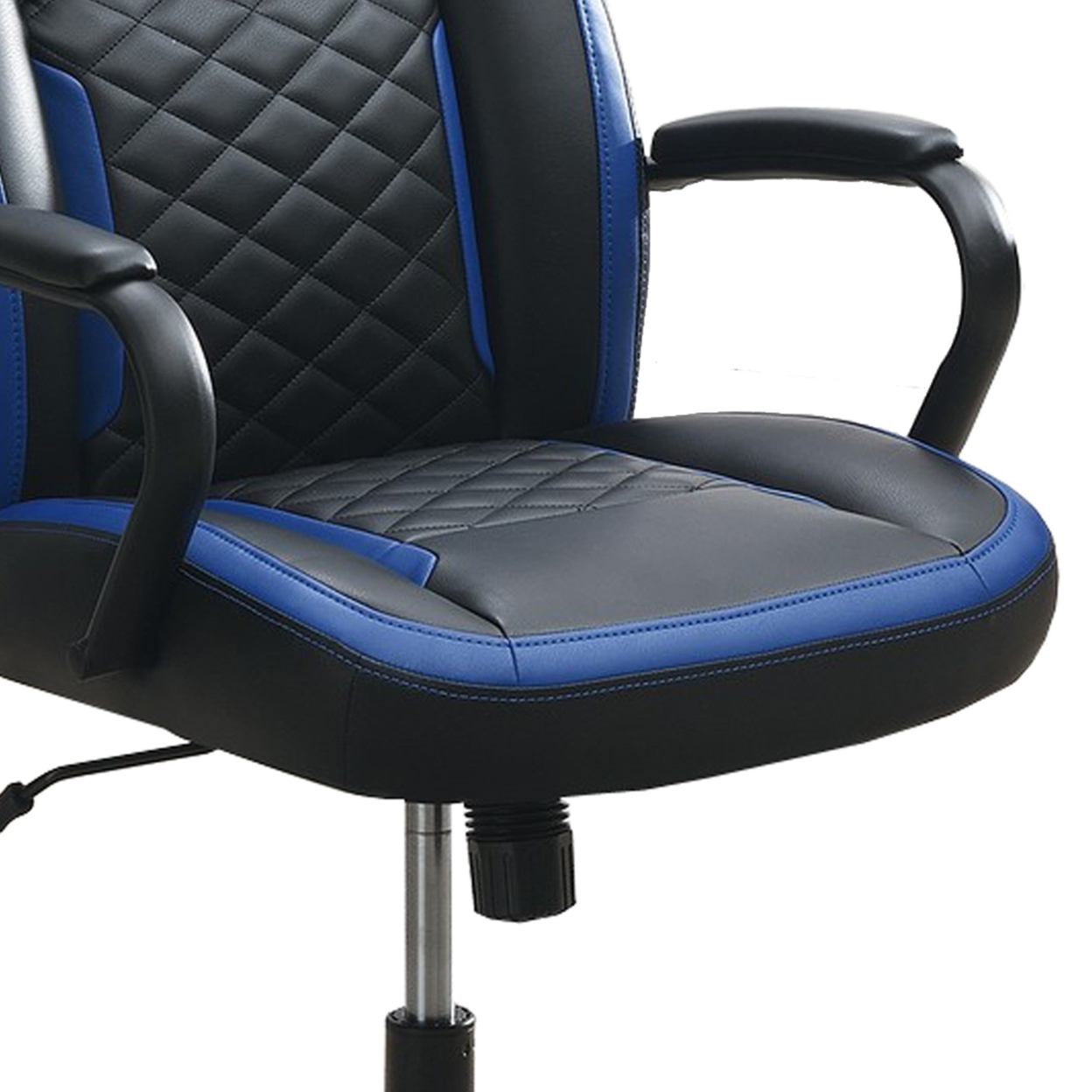 Ida 26 Inch Ergonomic Office Chair, Faux Leather Swivel Seat, Black, Blue- Saltoro Sherpi