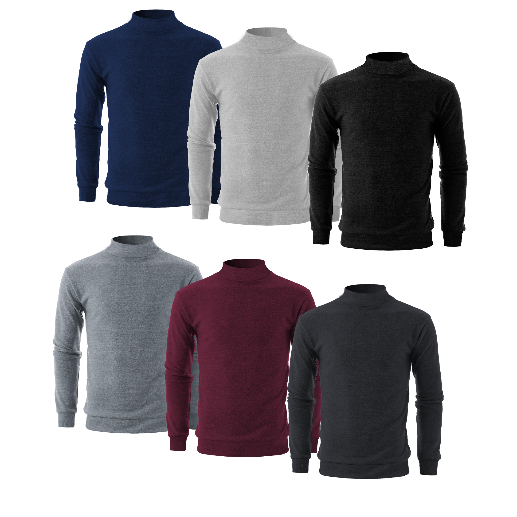 2 Pack:Men's Slim Fit Long Sleeve Casual Mock Neck Pullover Sweater - Large