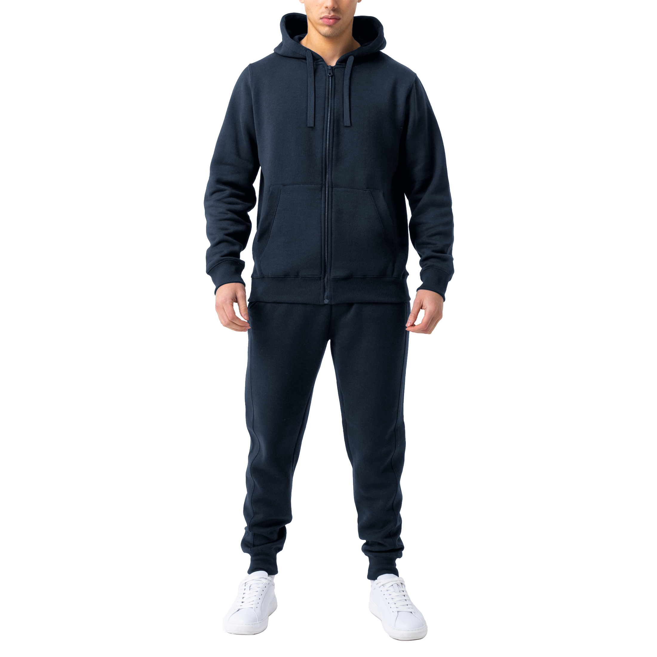 Men's Casual Jogging Athletic Active Full Zip Up Tracksuit - Navy, Large