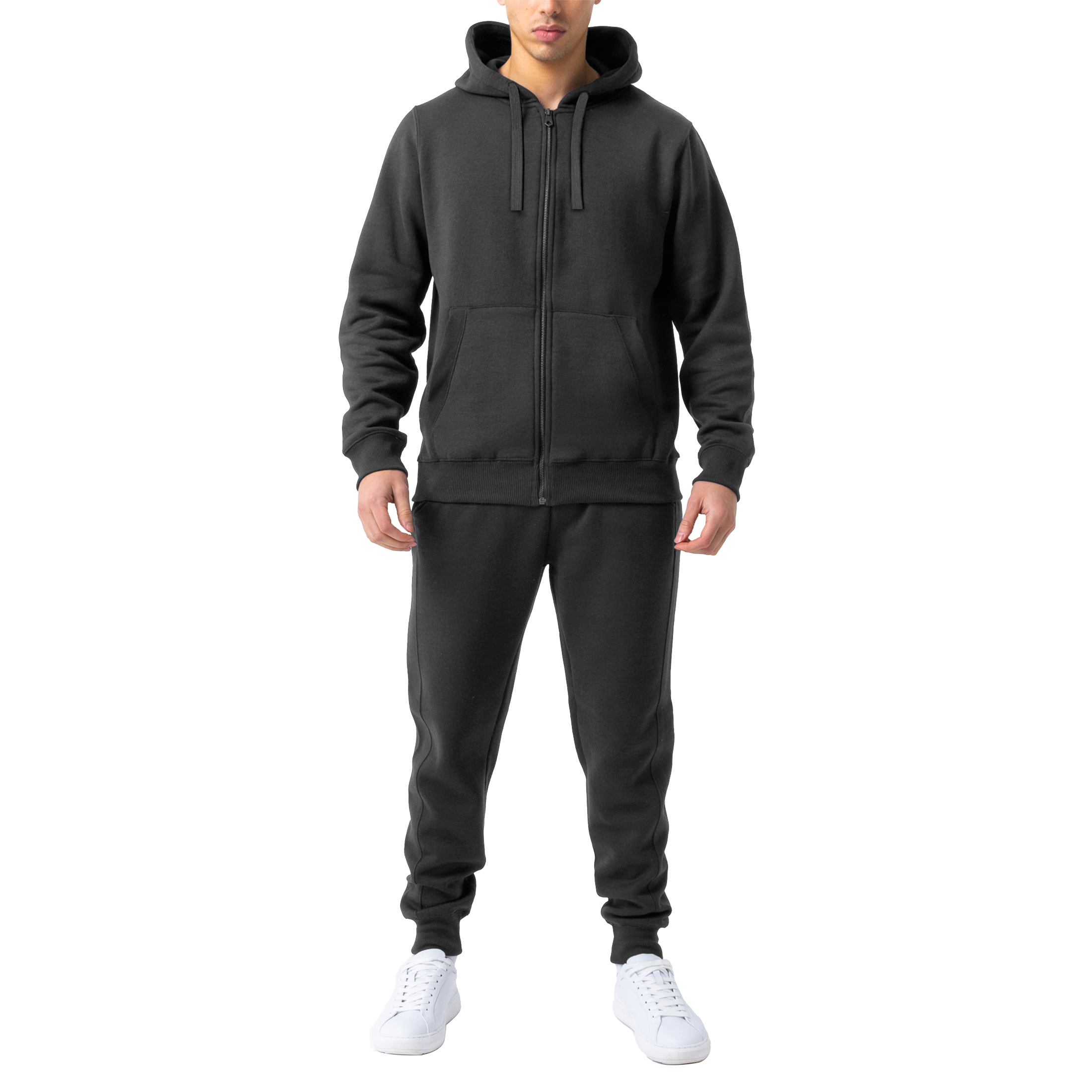 Men's Casual Jogging Athletic Active Full Zip Up Tracksuit - Charcoal, X-Large