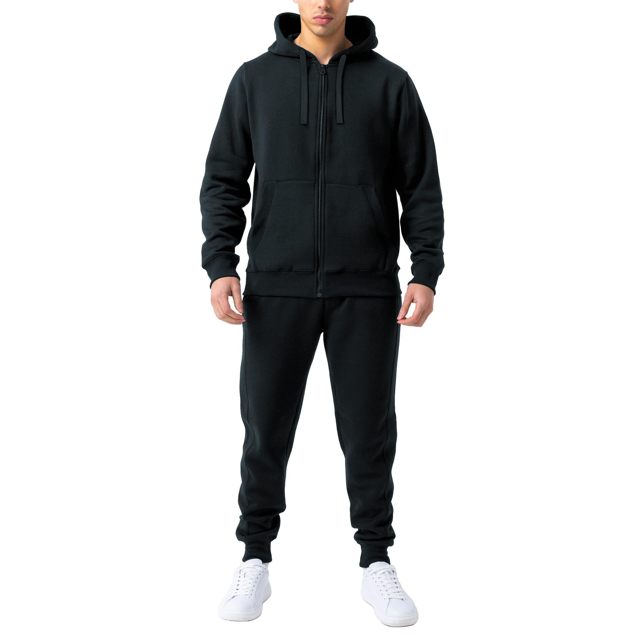 Men's Casual Jogging Athletic Active Full Zip Up Tracksuit - Black, Large