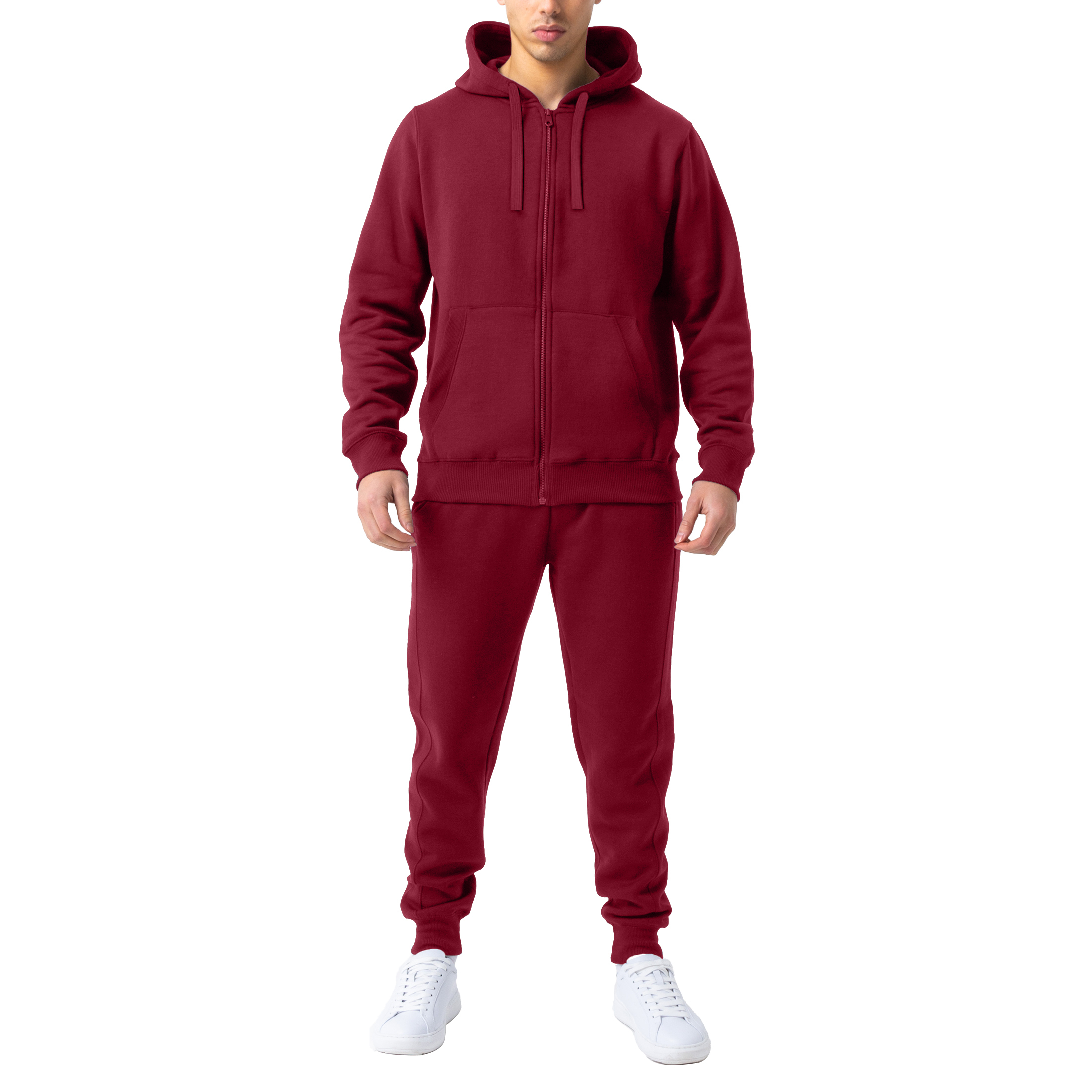 Men's Casual Jogging Athletic Active Full Zip Up Tracksuit - Red, Small