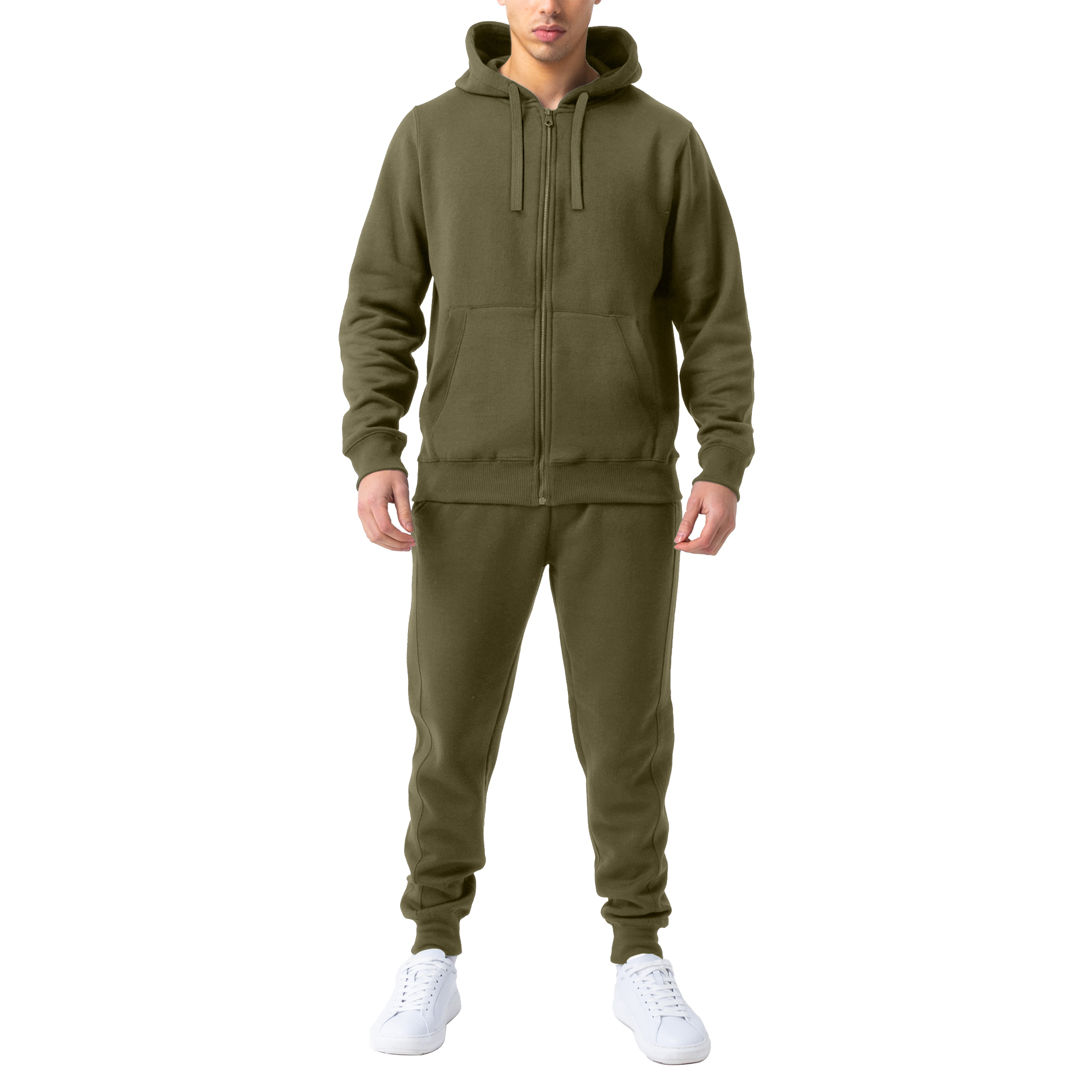 Men's Casual Jogging Athletic Active Full Zip Up Tracksuit - Olive, X-Large