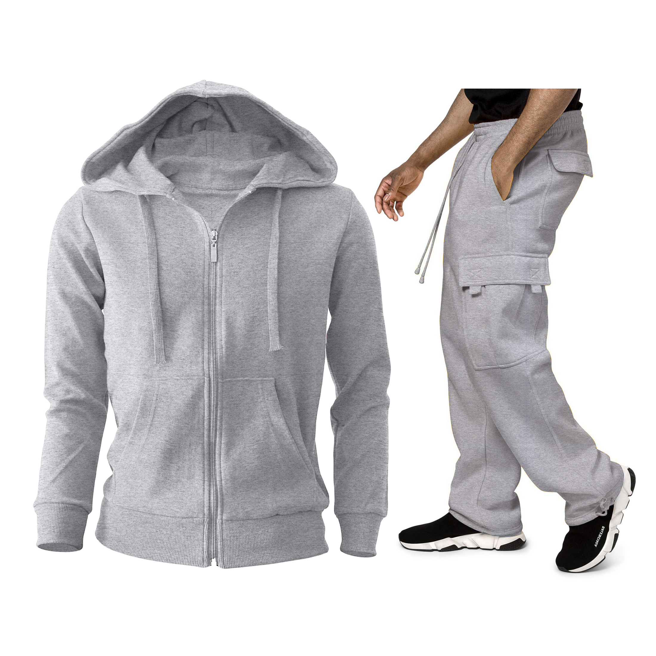 Men's Active Full Zip Up Cargo Athletic Tracksuit - Grey, Large