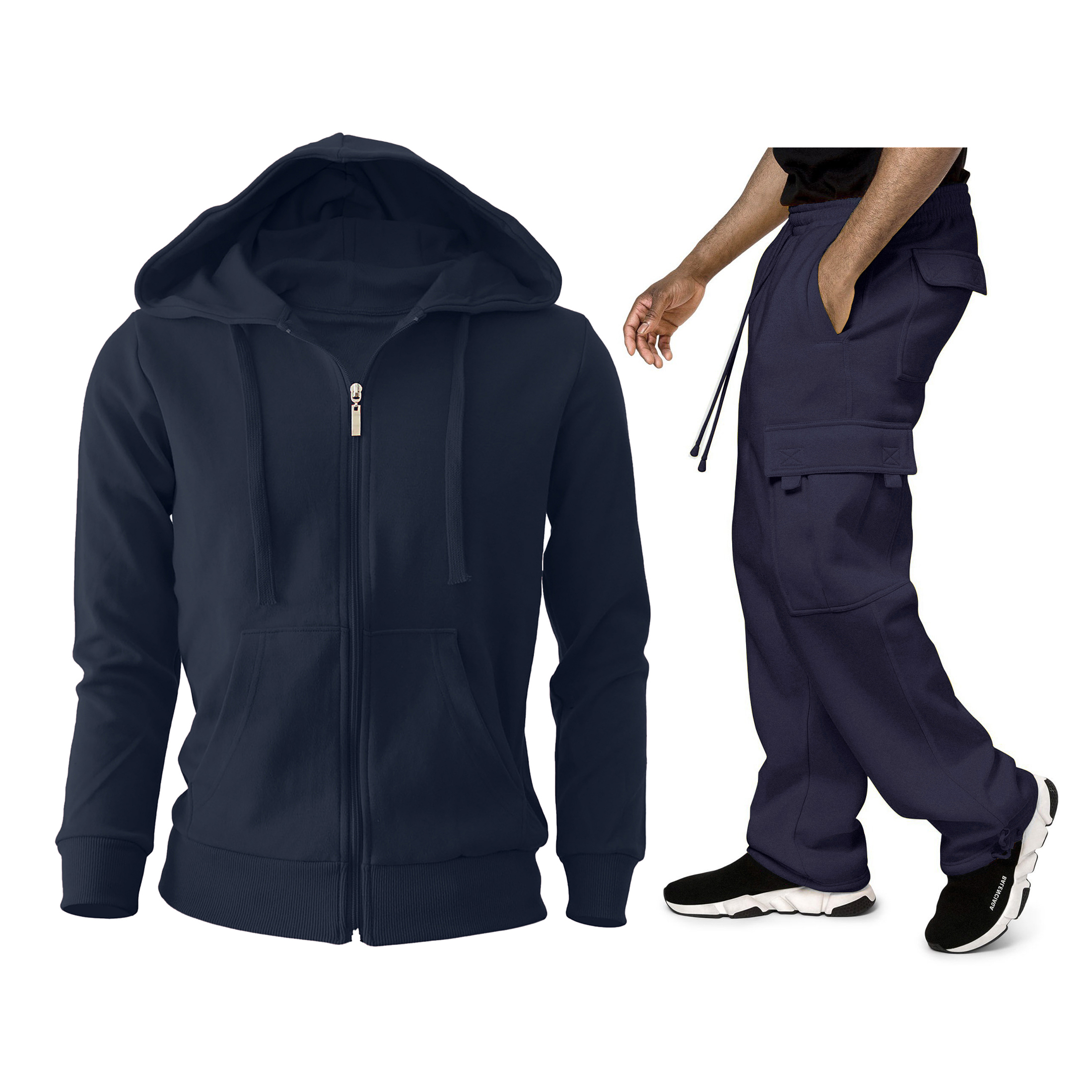 Men's Active Full Zip Up Cargo Athletic Tracksuit - Navy, X-Large