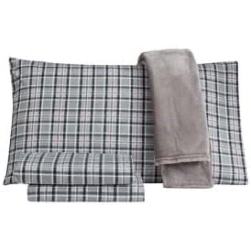 Tradition Collection Three Piece Sheet Set With Plush Throw, Queen, Charcoal