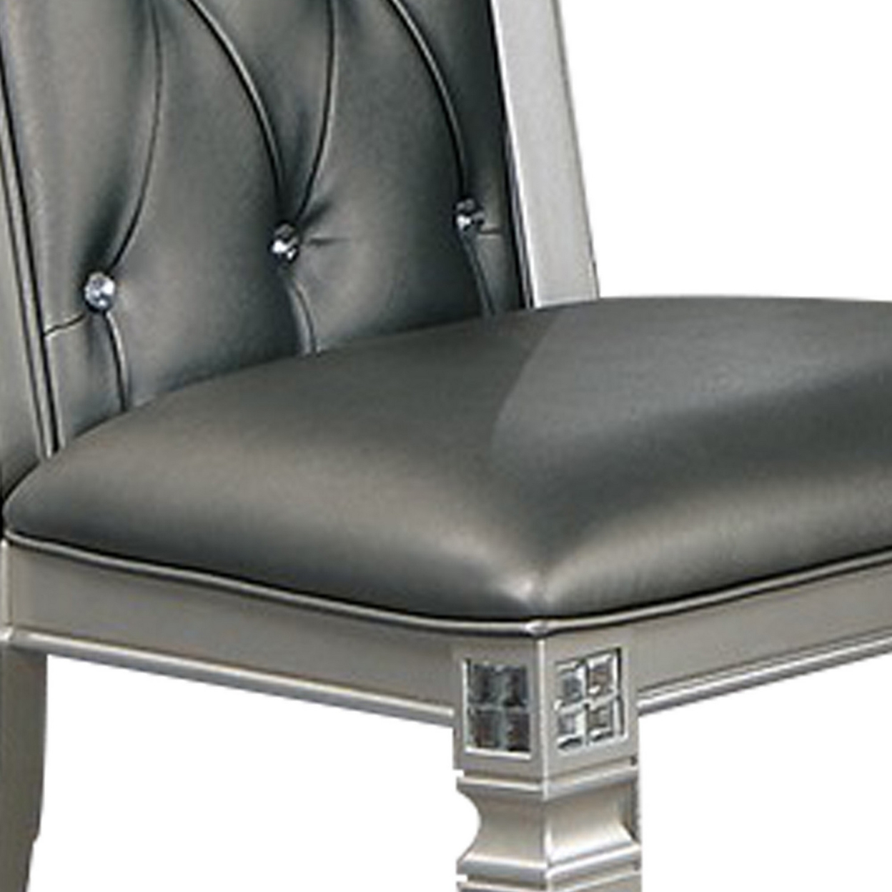 Neil 24 Inch Modern Dining Side Chair, Vegan Faux Leather, Set Of 2, Silver- Saltoro Sherpi