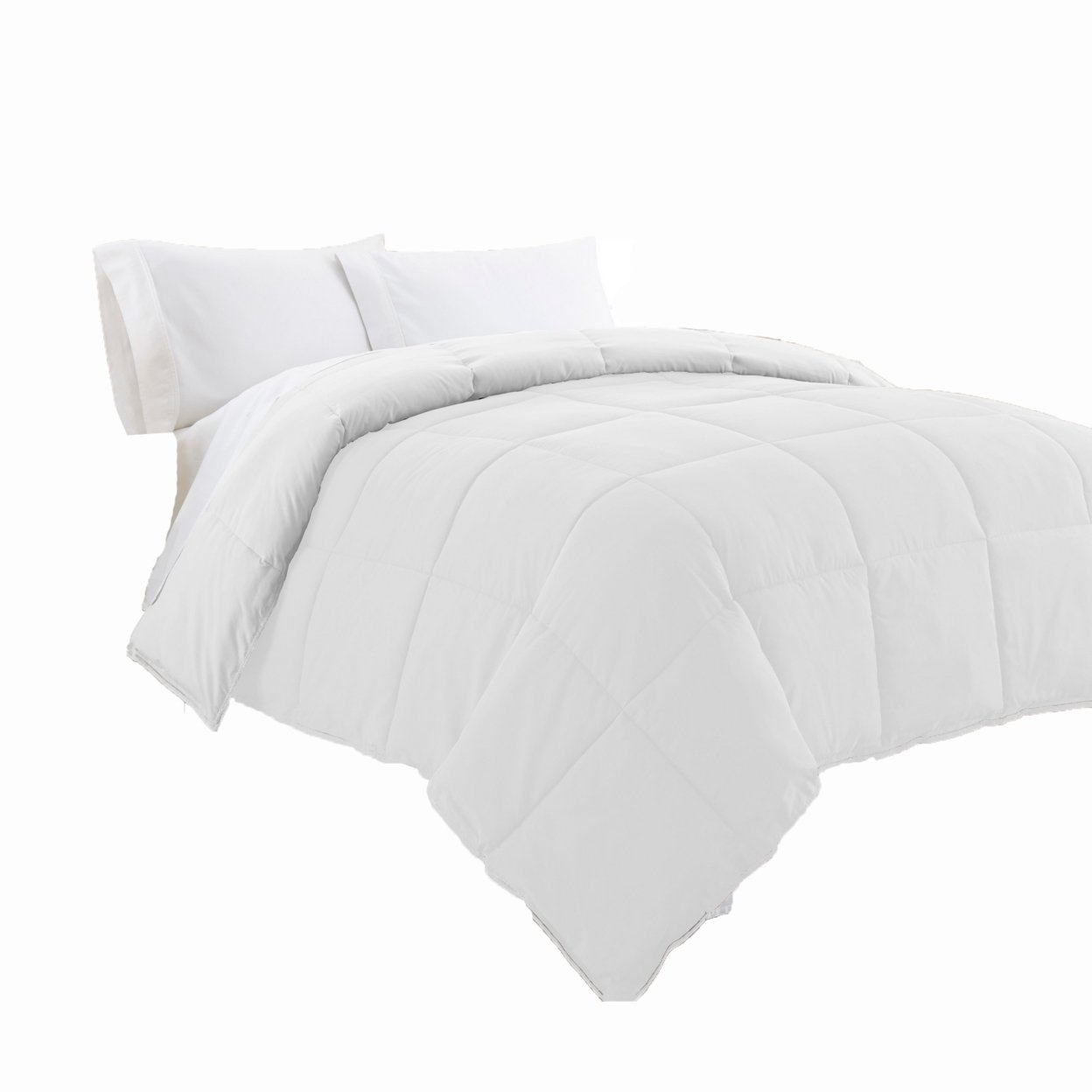 Beth Reversible Microfiber Queen Comforter, Squared Stitching, Pure White- Saltoro Sherpi