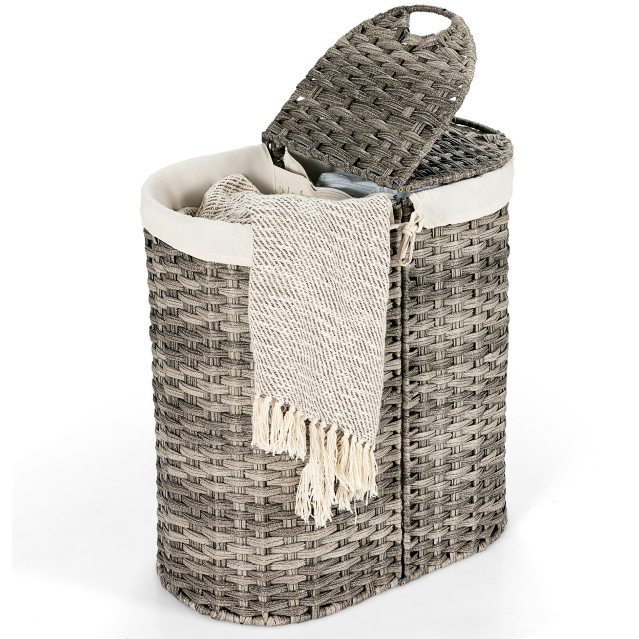 Handwoven Laundry Hamper Laundry Basket W/2 Removable Liner Bags - Grey