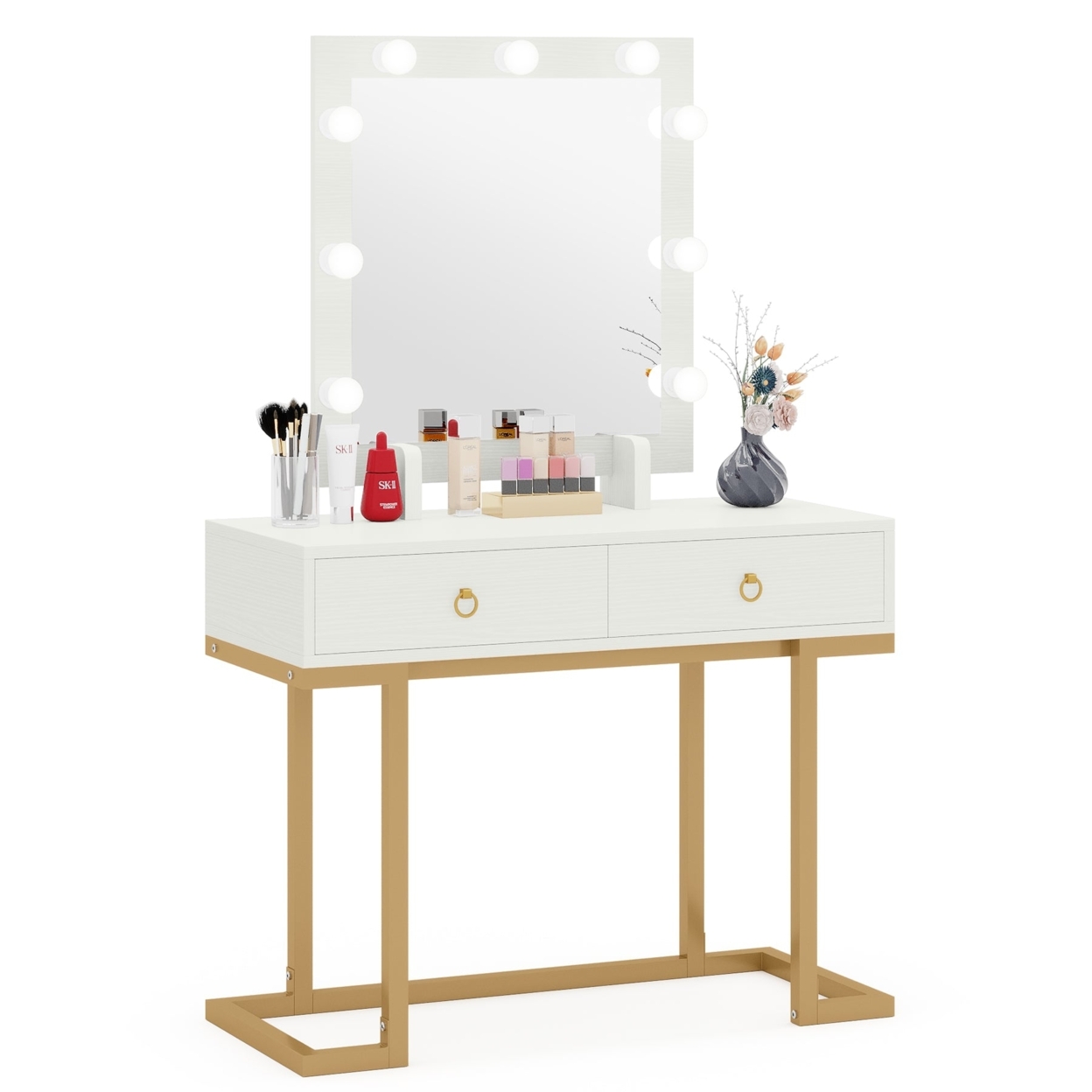 Tribesigns Vanity, Modern Makeup Table With 2 Storage Drawers & Lighted Mirror