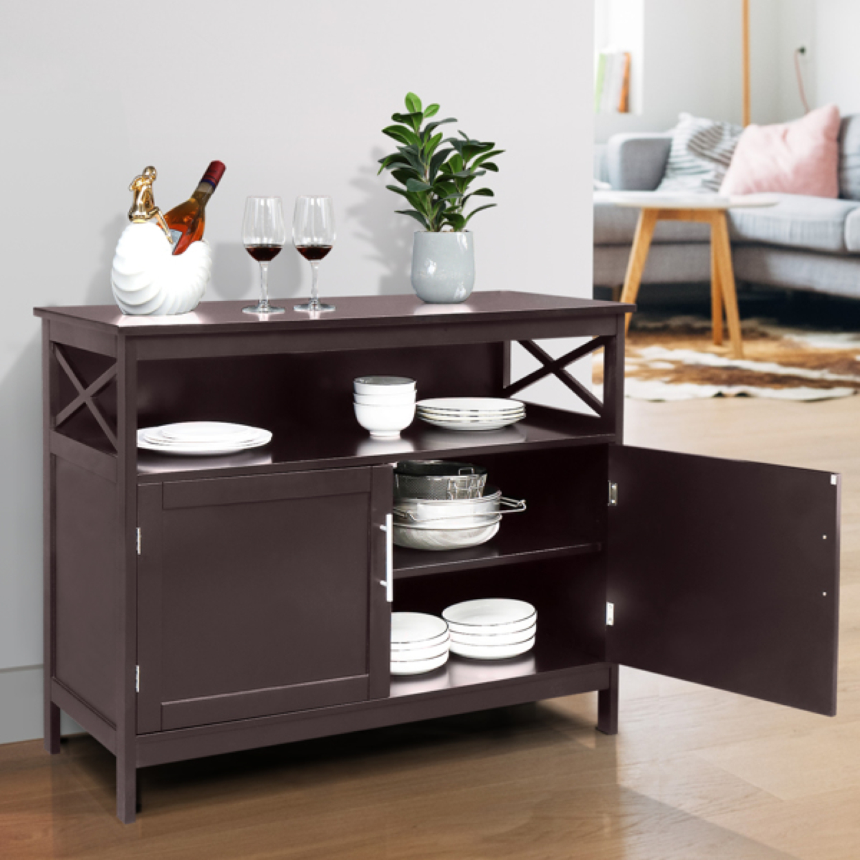 Disassembly Double Door Inner Compartment MDF Sideboard Brown