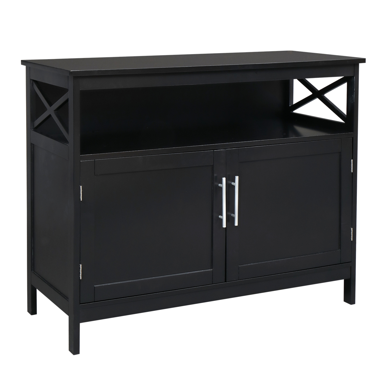 Density Board Double Door With Partition Side X-Shaped Sideboard Black