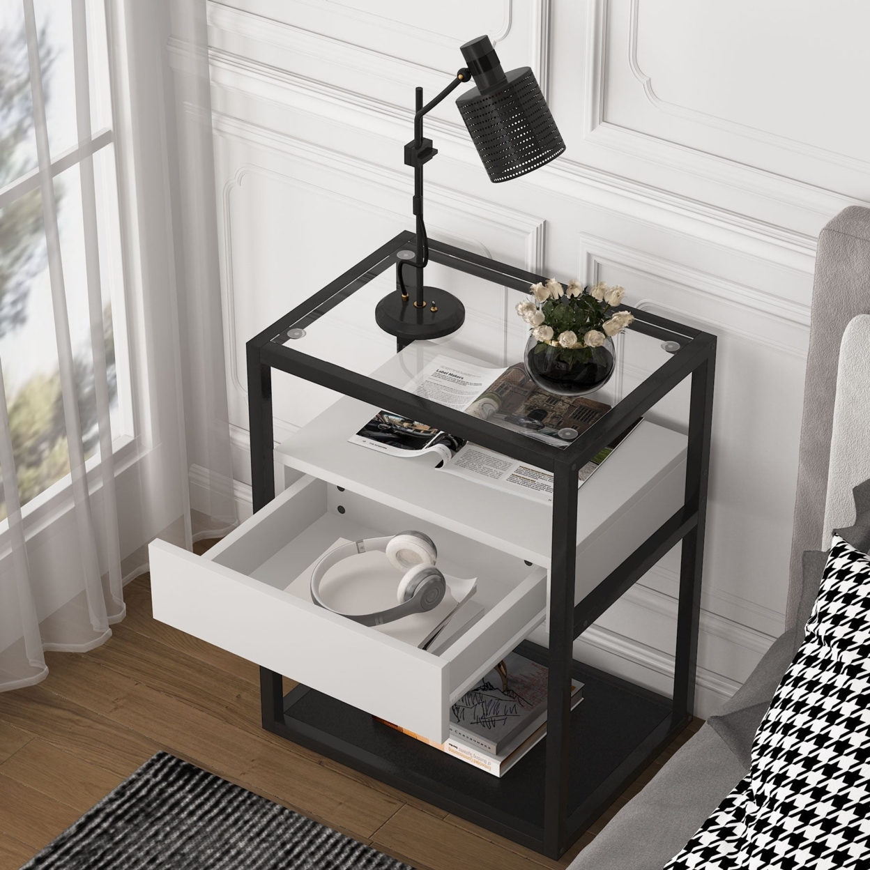 Tribesigns Nightstand, Modern Side End Table With Drawer And Shelf - Black & White, 1PC