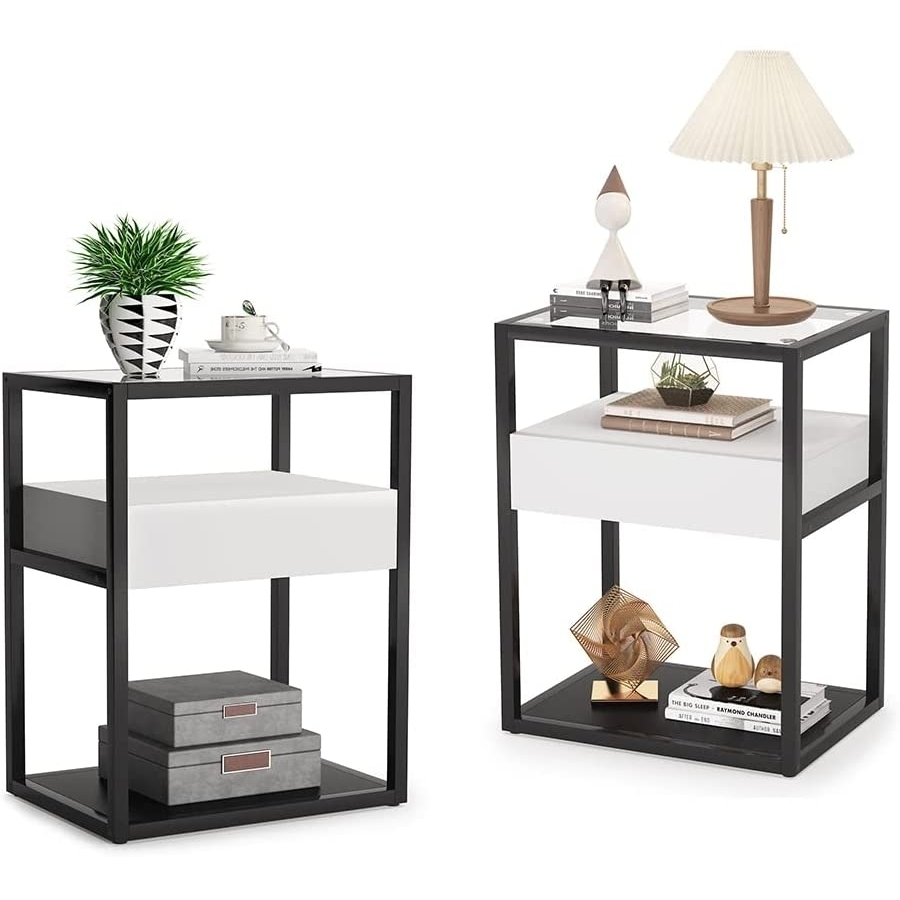 Tribesigns Nightstand, Modern Side End Table With Drawer And Shelf - Black & White, 2PCS