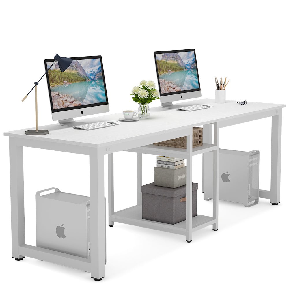 Tribesigns Two Person Desk, 78 Inches Computer Desk With Storage Shelves - White