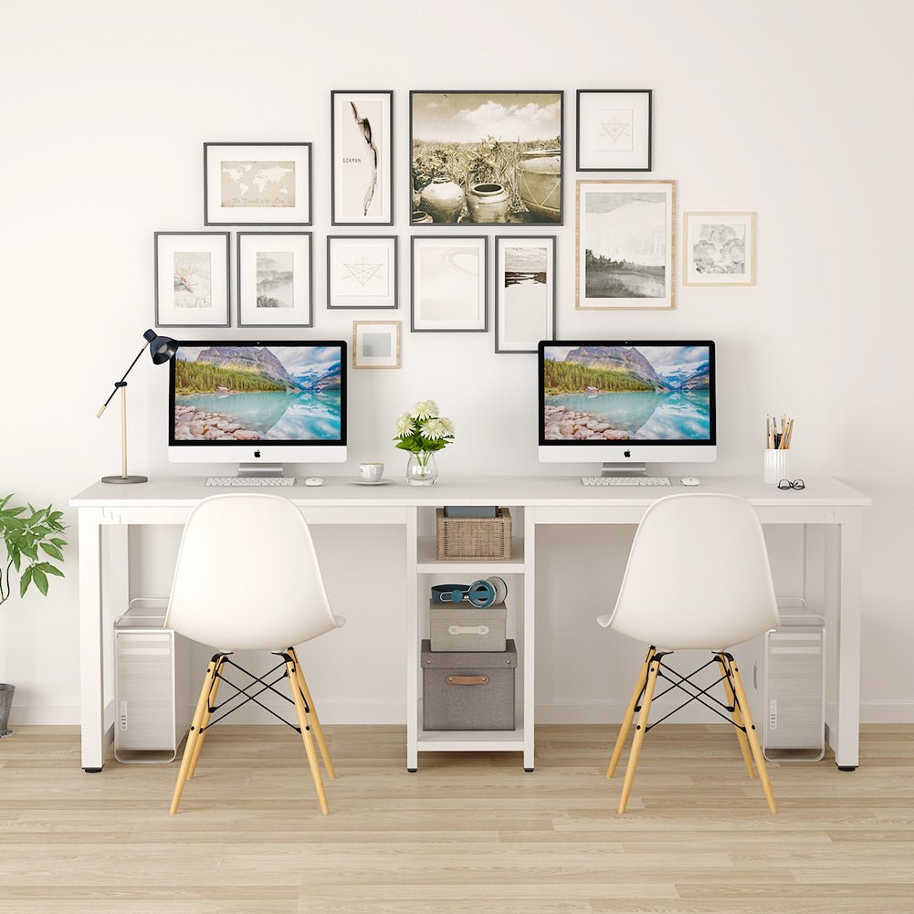 Tribesigns Two Person Desk, 78 Inches Computer Desk With Storage Shelves - White