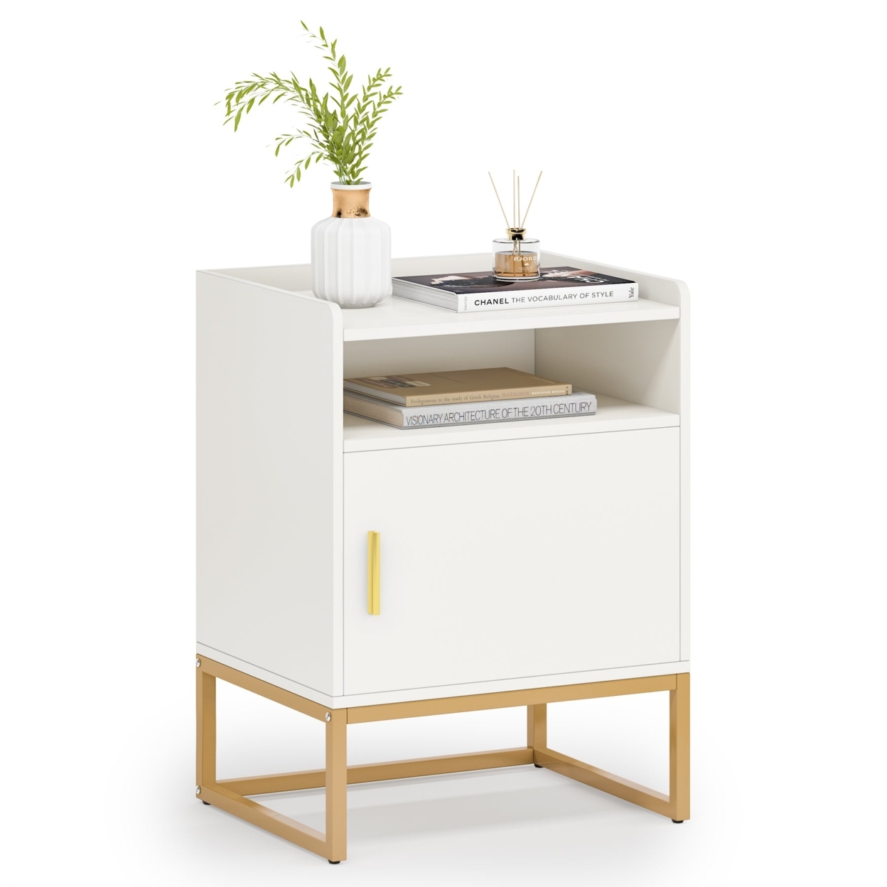 Tribesigns Nightstand, Modern Bedside Table With Cabinet And Storage Shelf - 1PC