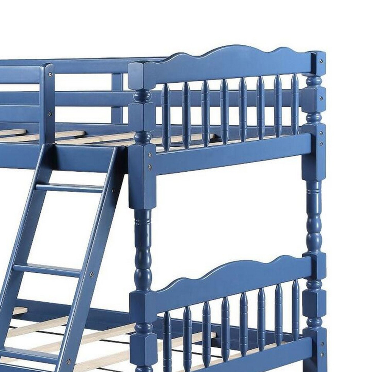 Alice Classic Twin Bunk Bed With Ladder, Guard Rail, Carved Legs, Blue- Saltoro Sherpi