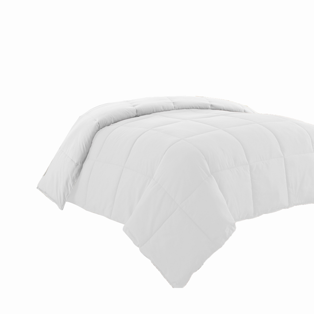 Beth Reversible Microfiber Twin Comforter, Squared Stitching, Pure White- Saltoro Sherpi