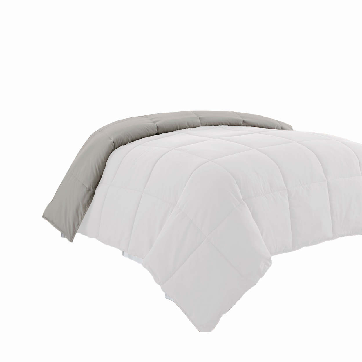 Beth Reversible Microfiber Twin Comforter, Squared Stitching, White, Gray- Saltoro Sherpi