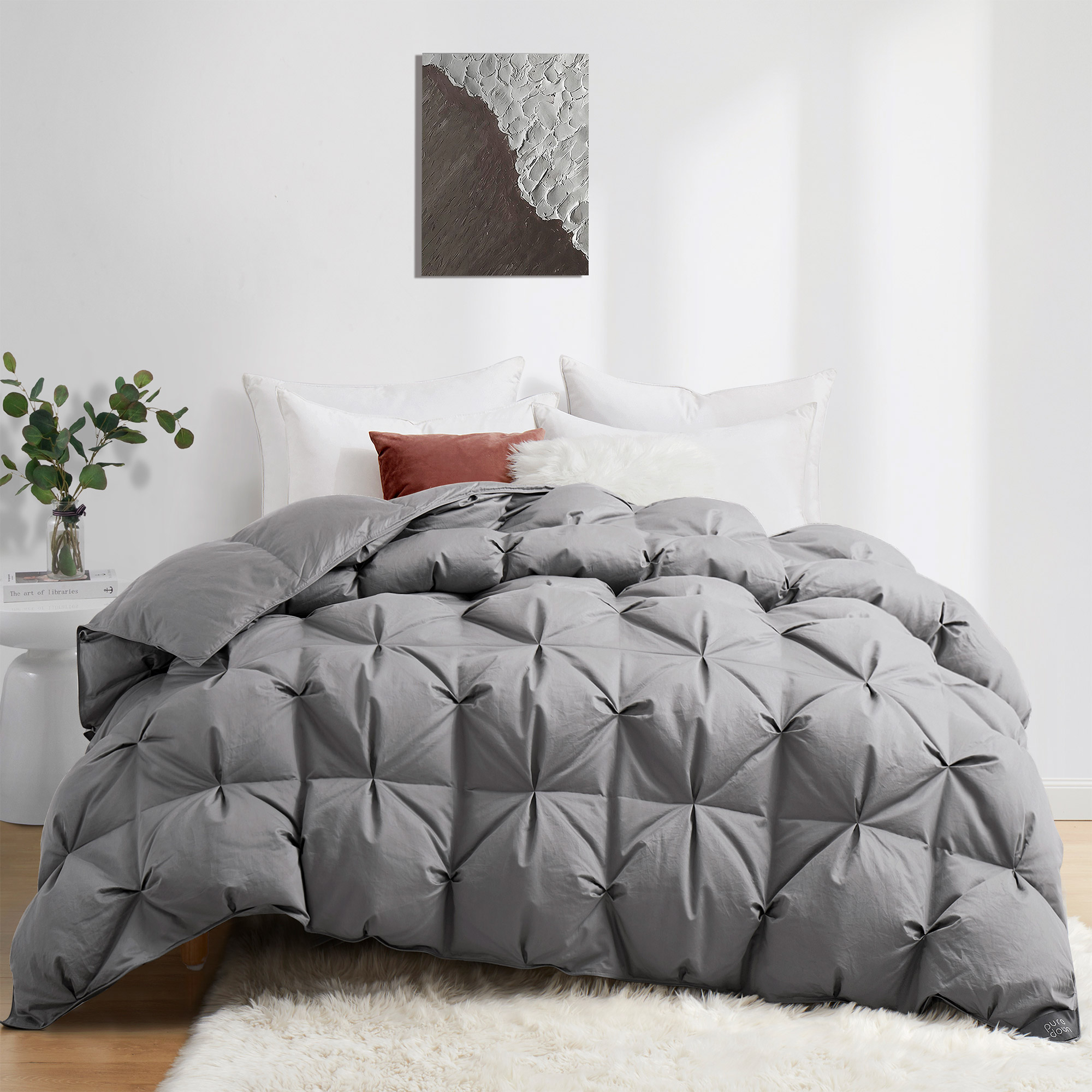 Luxury 800 Fill Power White Goose Down Winter Comforter-Extra Warm Super Soft Heavy Weight Comforter - Grey, Full