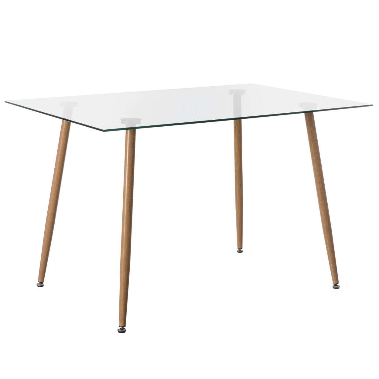 Rectangle Glass Top Accent Dining Table With Solid Wood Legs Modern Space Saving Small Leisure Tea Desk