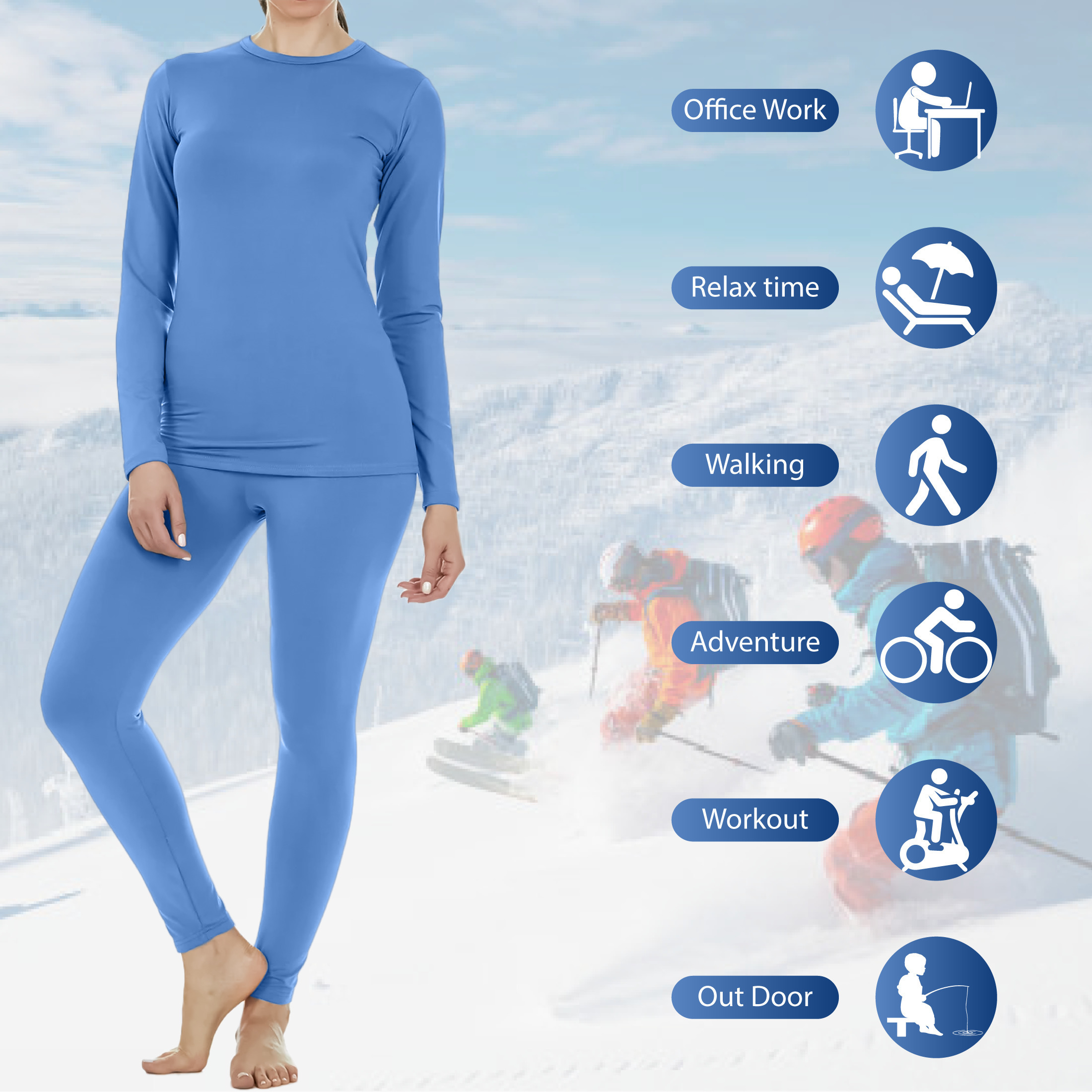 3 Sets: Women's Fleece Lined Thermal Sets For Cold Weather - Large