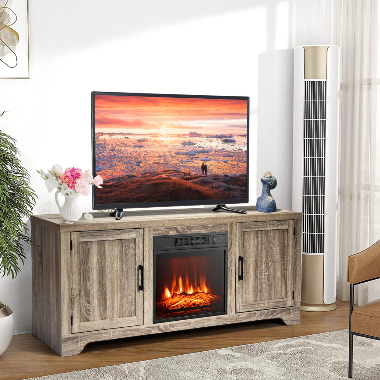 1400W Electric Fireplace TV Stand Storage Cabinet Console &Heater For 65 TV