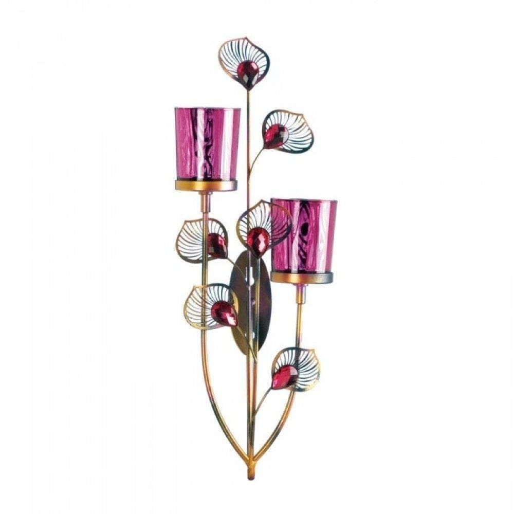 Pair of Pink Peacock Wall Sconces