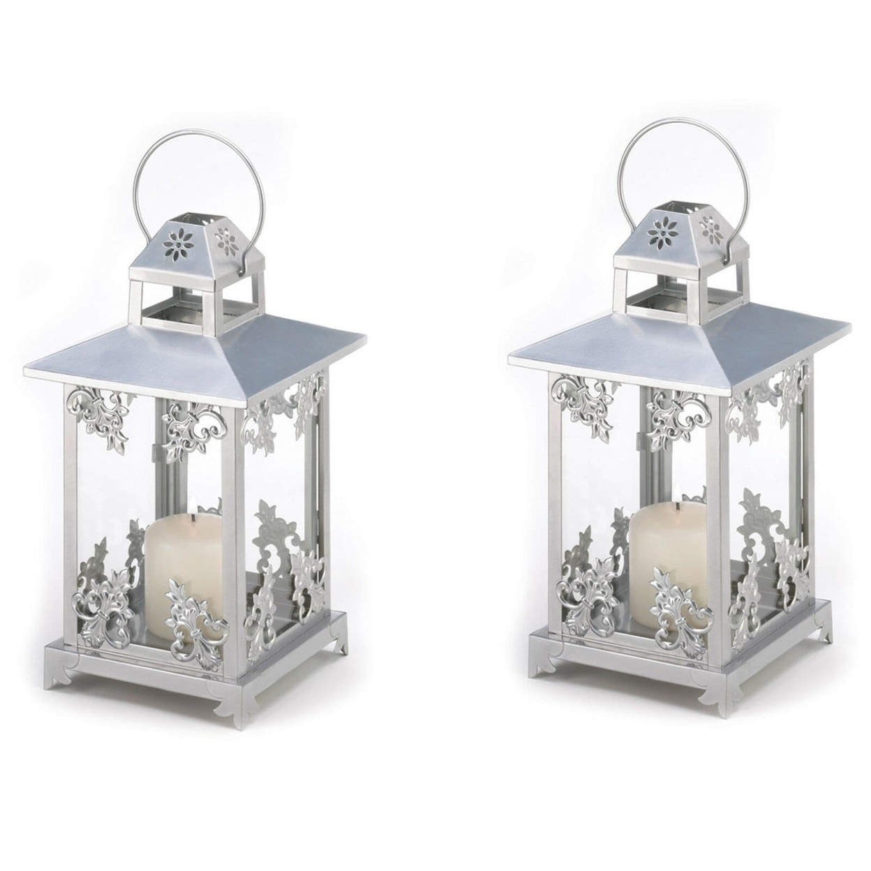 Set of 2 of Frosted Vines Candle Lanterns