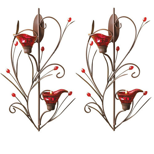 Set of 2 Red Delicate Tealight Candle Sconces
