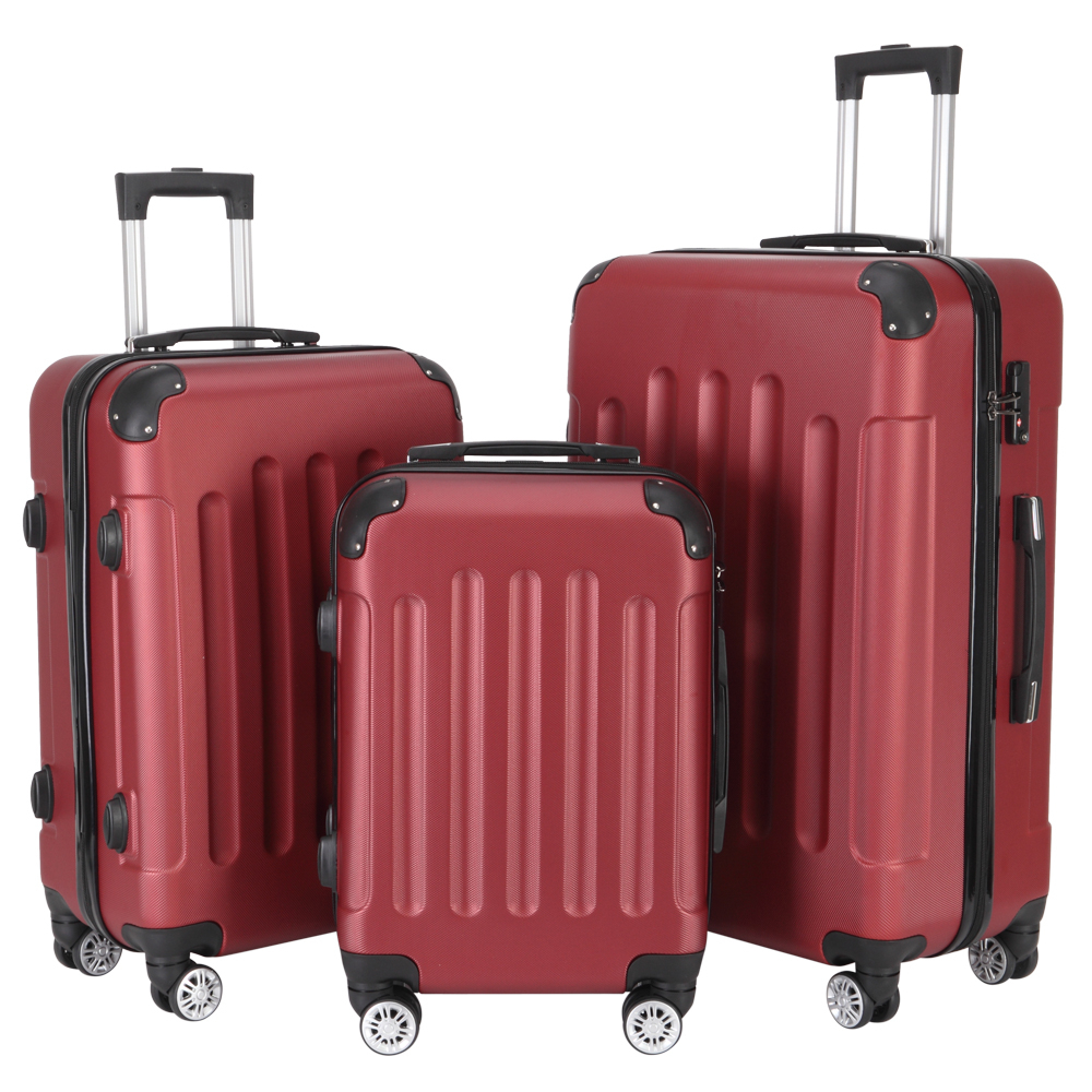 3-in-1 Portable ABS Trolley Case Wine Red