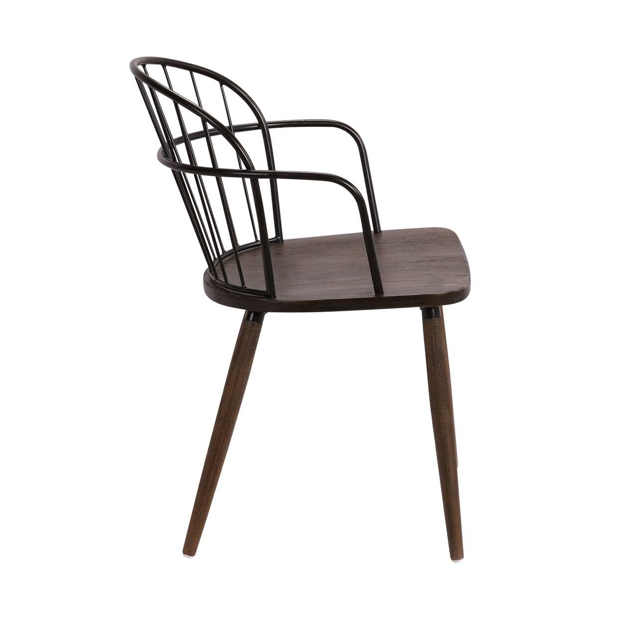 Metal Frame Side Chair With Open Backrest, Black And Brown- Saltoro Sherpi