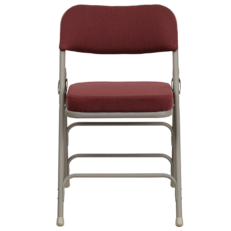 2 Pack HERCULES Series Premium Curved Triple Braced & Double Hinged Burgundy Fabric Metal Folding Chair, Gray