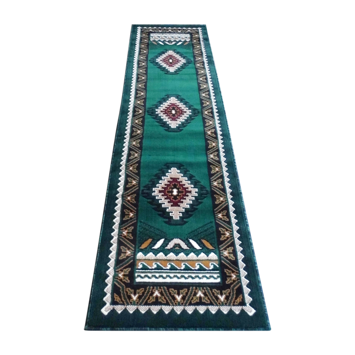 Ventana Collection Southwest 2x7 Hunter Green Area Rug - Olefin Rug With Jute Backing - Hallway, Entryway, Bedroom, Living Room