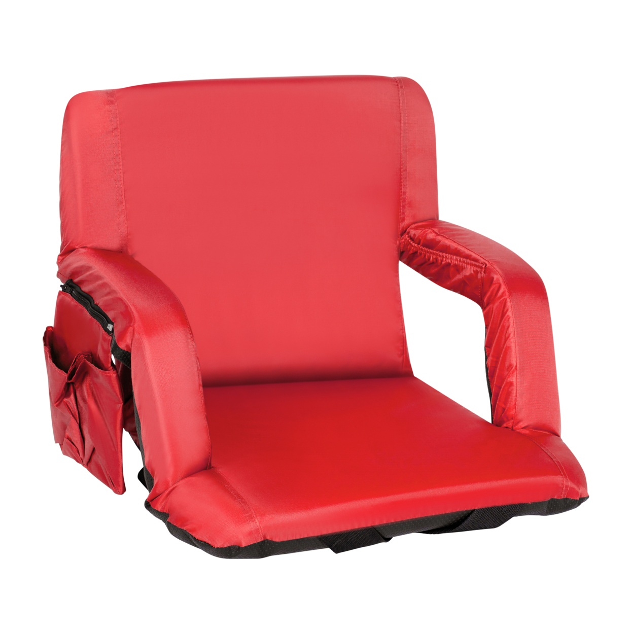 Red Portable Lightweight Reclining Stadium Chair With Armrests, Padded Back & Seat With Dual Storage Pockets And Backpack Straps