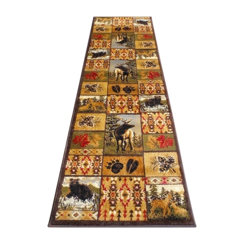 Gaylord Collection Beige 2' X 7' Wilderness Bear And Moose Area Rug With Jute Backing For Indoor Use