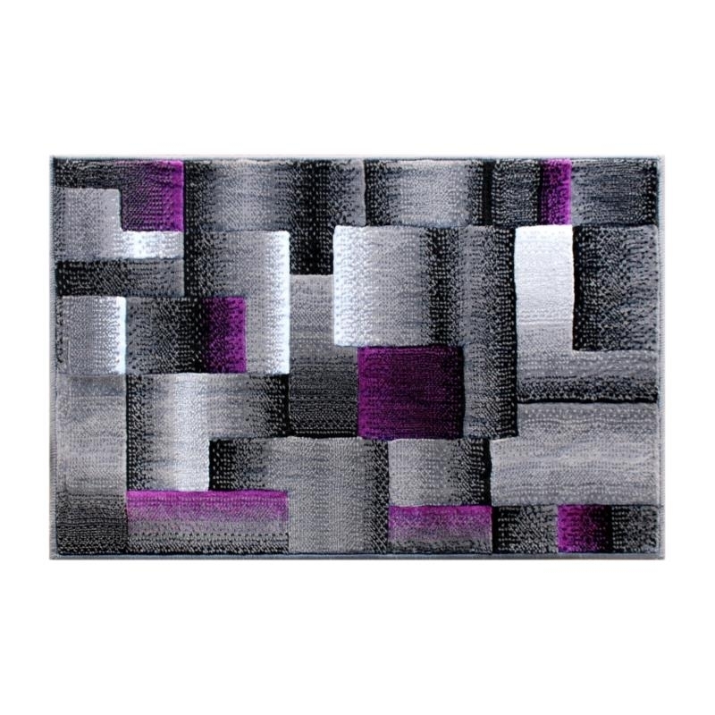 Elio Collection 2' X 3' Purple Color Blocked Area Rug - Olefin Rug With Jute Backing - Entryway, Living Room, Or Bedroom