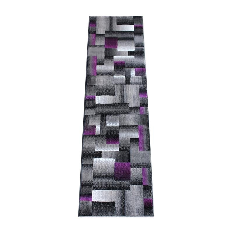 Elio Collection 2' X 7' Purple Color Blocked Area Rug - Olefin Rug With Jute Backing - Entryway, Living Room, Or Bedroom