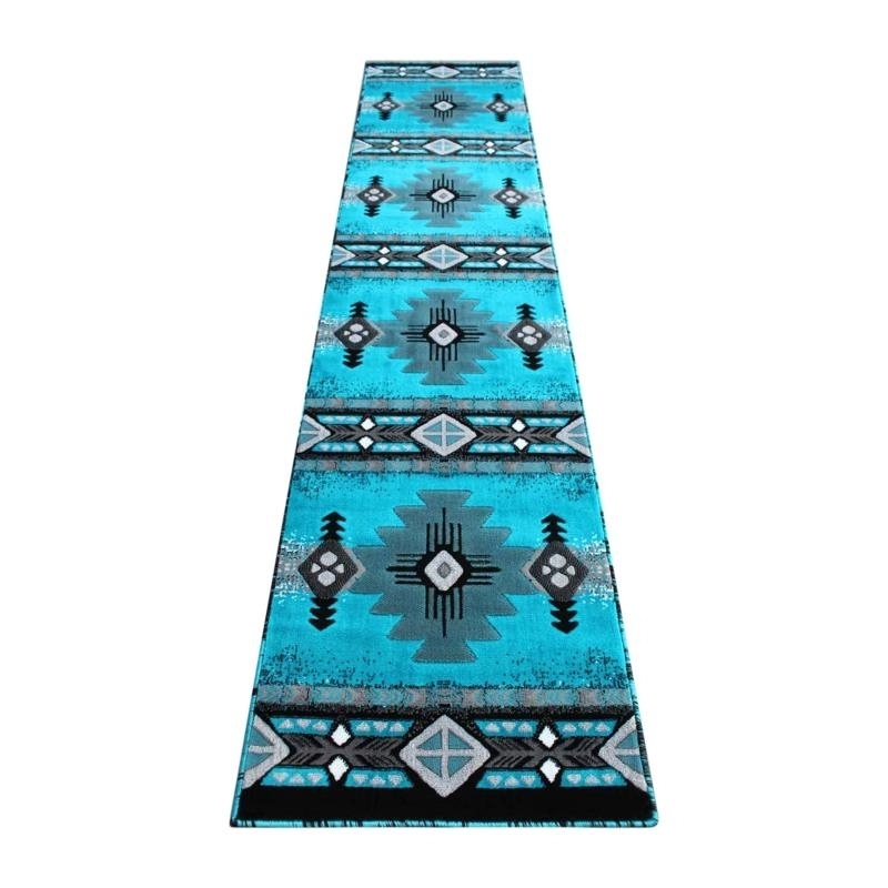 Mohave Collection 2' X 11' Turquoise Traditional Southwestern Style Area Rug - Olefin Fibers With Jute Backing
