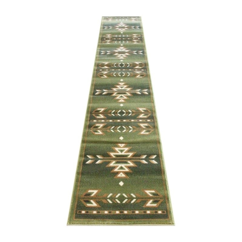 Lodi Collection Southwestern 2' X 11' Green Area Rug - Olefin Rug With Jute Backing For Hallway, Entryway, Bedroom, Living Room