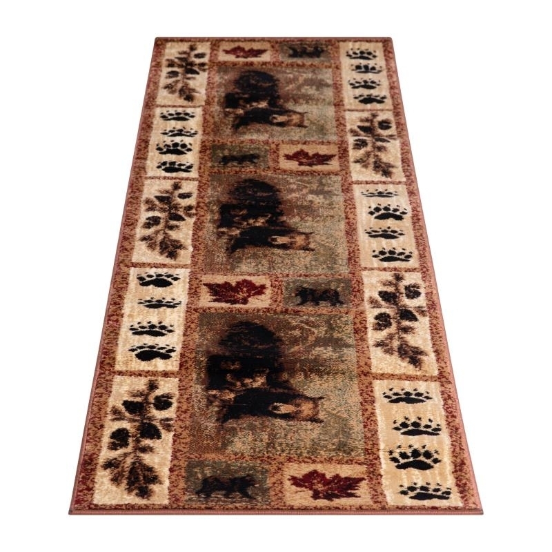 Vassa Collection 2' X 7' Mother Bear & Cubs Nature Themed Olefin Area Rug With Jute Backing For Entryway, Living Room, Bedroom