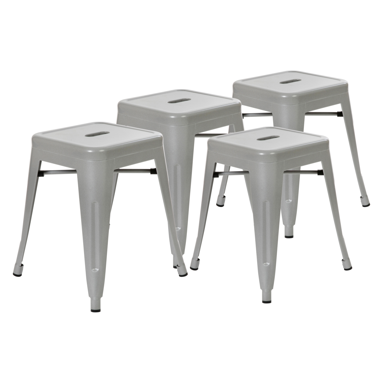18 Table Height Stool, Stackable Backless Metal Indoor Dining Stool, Commercial Grade Restaurant Stool In Silver - Set Of 4