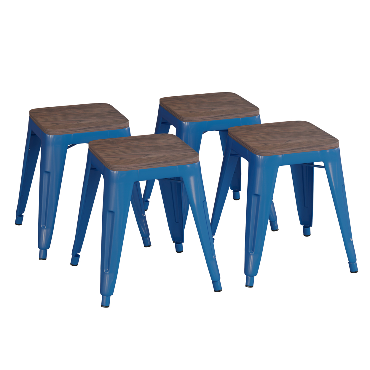 18 Backless Table Height Stool With Wooden Seat, Stackable Royal Blue Metal Indoor Dining Stool, Commercial Grade - Set Of 4