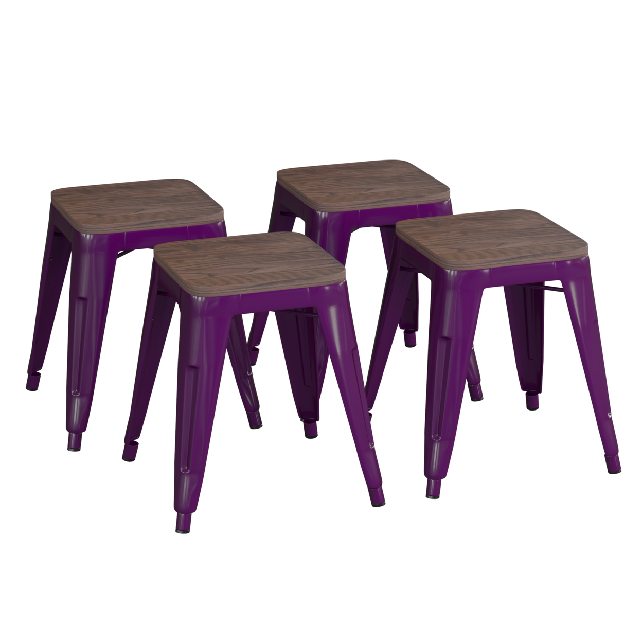 18 Backless Table Height Stool With Wooden Seat, Stackable Purple Metal Indoor Dining Stool, Commercial Grade - Set Of 4