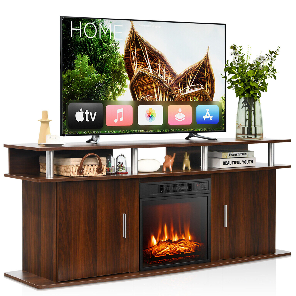 63'' Fireplace TV Stand W/18'' 1400W Electric Fireplace Up To 70''